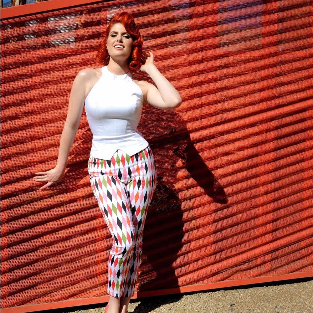 Deadly Dames Harlequin Print Cigarette Pants